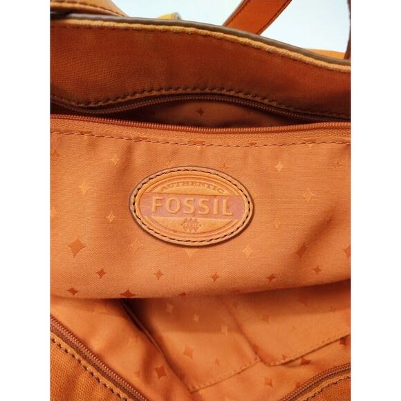 Fossil Orange Pebbles Leather Double Handle Zipper Tote Shoulder Bag - Picture 12 of 13